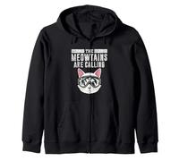 The Meowtains Are Calling Funny Cat Ski Uomini Donne Inverno Felpa con Cappuccio