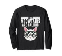 The Meowtains Are Calling Funny Cat Ski Uomini Donne Inverno Maglia a Manica