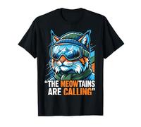 The Meowtains Are Calling Funny Cat Skiing Snowboard Winter Maglietta