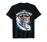 The Meowtains Are Calling Ski Cat Skier Funny Ski Maglietta