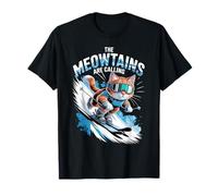 The Meowtains Are Calling Ski Skier Funny Ski Cat Maglietta