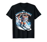 The Meowtains Are Calling Ski Skier Funny Ski Cat Maglietta