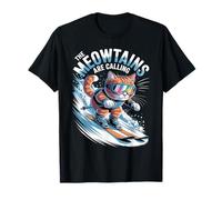 The Meowtains Are Calling Ski Skier Funny Ski Cat Maglietta