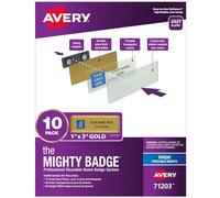 The Mighty Badge by Avery, targhette dorate con nome, 2,5 x 7,6 cm, 10 badge identificativi, 80 inserti per stampanti a getto d'inchiostro (71203)