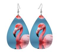 The Mighty Flamingo orecchini in pelle stampata a doppia faccia int e forma di gocce d'acqua, creativi, leggeri e romanzi, colori vivaci e vivaci.