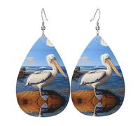 The Mighty Pelican orecchini in pelle stampata a doppia faccia int e forma di gocce d'acqua, creativi, leggeri e romanzi, colori vivaci e vivaci.