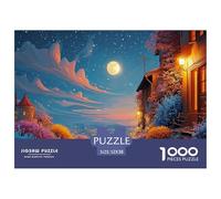The Moon Is Big And Round 1000 Pezzi Cartoncino Extra-spesso Bundle Di Puzzle Cliff Side Village Anti-stress Gioco in Famiglia Puzzle Per Decorazione Domestica 52x38cm/1000pcs