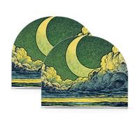 The Moon Scenery - Portatovaglioli in acrilico giallo verde per ospiti, per bagno, ristorante, autoportante, decorazione per la casa per cocktail in fattoria, confezione da 2