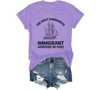 The Most Dangerous Immigrant Arrived in 1492 Shirt Pro Immigration Mexican T Shirt Abolish Ice Tops, Viola chiaro, XL