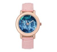 The Mountain Northern Lights Wolf Orologio da polso da donna, elegante, analogico, al quarzo, cinturino in pelle, Stile:, regular, Cinturino