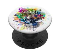 The Mountain Tigers with Splash Colors Illustration Graphic PopSockets PopGrip Adesivo