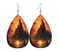 The mysterious mountain range glowing under the sunset - Orecchini da donna in pelle a goccia in PVC leggero, ganci in argento 925, stampe su entrambi i lati, regalo ipoallergenico