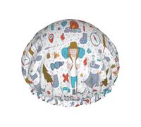 The Nature Wildlands Activities - Cuffia da doccia impermeabile con motivo stampato, per donne, capelli lunghi, lavabile, fascia elastica da bagno