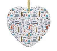 The Nature Wildlands Activities Pattern Print Holiday Heart Shaped Ceramic Christmas Ornament Xmas Tree Hanging Decor Theme