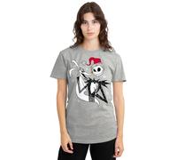 The Nightmare Before Christmas Jack Skellington Ladies T Shirt, Grigio (Athletic Heather), XL Donna