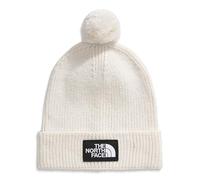 THE NORTH FACE Cappello lavorato a maglia con pompon bianco crema, tessuto a coste, logo classico, design invernale