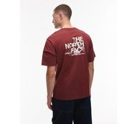 The North Face - T-shirt oversize bordeaux con stampa di montagne sul retro-Rosso L