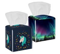 The Northern Lights - Confezione da 2 scatole per fazzoletti, quadrate, in pelle PU, per bagno, comò, tavolo, bancone, comodino, ufficio, auto