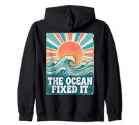 The Ocean Fixed It Retro Beach Waves Sun Felpa con Cappuccio