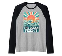 The Ocean Fixed It Retro Beach Waves Sun Maglia con Maniche Raglan