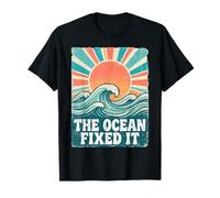 The Ocean Fixed It Retro Beach Waves Sun Maglietta