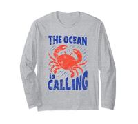 The Ocean Is Calling Funny Nature Beach Crab Back Uomo Donna Maglia a Manica