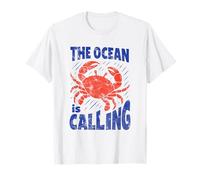 The Ocean Is Calling Funny Nature Beach Crab Back Uomo Donna Maglietta