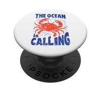 The Ocean Is Calling Funny Nature Beach Crab Back Uomo Donna PopSockets PopGrip Adesivo