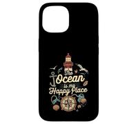 The Ocean Is My Happy Place Lighthouse Nautical Design Custodia per iPhone 15