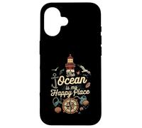 The Ocean Is My Happy Place Lighthouse Nautical Design Custodia per iPhone 16