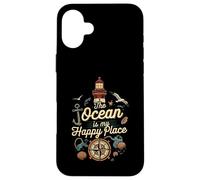 The Ocean Is My Happy Place Lighthouse Nautical Design Custodia per iPhone 16 Plus