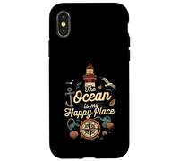 The Ocean Is My Happy Place Lighthouse Nautical Design Custodia per iPhone X/XS