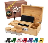 The OG Storage Box, grande scatola in bambù con serratura a combinazione, coperchio magnetico, vassoio organizer, tubo ermetico e 3 barattoli a prova di odore, scatola in legno con chiusura decorativa