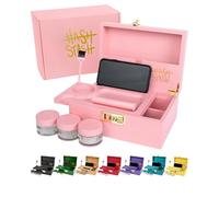 The OG Storage Box, grande scatola in bambù con serratura a combinazione, coperchio magnetico, vassoio organizer, tubo, spazzola e 3 barattoli, discreta, decorativa, con accessori (rosa/oro)