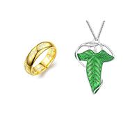 The One Ring to Rule Them All For Men & Women, Lotr Ring Lord of the Ring, elegante Elfo verde albero foglia smaltata spilla ciondolo collana, Hobbit in acciaio inox anelli di potere Cosplay Jewelry