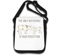 The Only Difference Is Your Perception - Borsa a tracolla con stampa di mucca e cane Go Vegan bianca