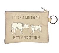 The Only Difference is Your Perception - Portamonete con scritta "Go Vegan Cow and Dog", colore: Beige