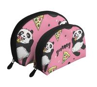 The Panda is Eating Pizza - Trousse da viaggio con stampa di 2 pezzi, portatile, da viaggio, bianco, Taglia unica