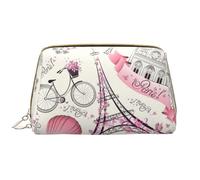 The Paris Tower and A Bicycle Leather Hand Held Zipper Makeup Bag Pen Case Stationery Box Lipstick Pouch Toiletry Bag, bianco, Taglia unica