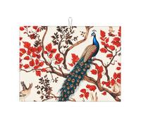 The Peacock is On The Red Tree - Tappetino scolapiatti in microfibra, grande, riutilizzabile, lavabile, per accessori da cucina, 45,7 x 61 cm