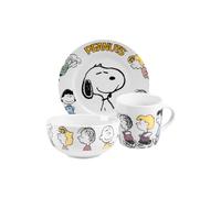 The Peanuts Snoopy Family - Set di 3 piatti, ciotola e tazza in porcellana, colore: Bianco