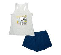 The Peanuts Snoopy Pigiama Donna - Pigiama Senza Maniche Canotta Top con Pantaloncini Grigio/Blu, grigio/blu, S