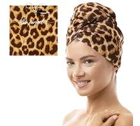 THE PERFECT HAIRCARE Asciugamano per capelli in microfibra da donna, turbante assorbente ad asciugatura rapida, per capelli ricci e lunghi, per ragazze e bambini, anti crespo (leopardo)