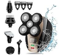 The Perfect Part Rasoio elettrico rotativo 5 in 1, rasoio elettrico a testa calva, rasoio 4D ricaricabile e senza fili, include rasoio a cranio, tagliacapelli, tagliacapelli per naso, scrubber viso e