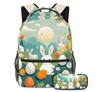 The Perfect School Companion, set di 2 zaini per bambini con zaino e astuccio per ragazzi, ragazze e adolescenti, uovo di Pasqua bianco, Multicolore, B:29.4x20x40cm P:19x7.5x3.8cm, Zaini Daypack