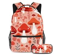 The Perfect School Companion, set di 2 zaini per bambini con zaino e astuccio per ragazzi, ragazze e adolescenti, motivo fungo rosso, Multicolore, B:29.4x20x40cm P:19x7.5x3.8cm, Zaini Daypack