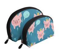 The Pig with The Crown - Beauty case da viaggio portatile, 2 pezzi, bianco, Taglia unica