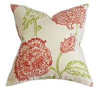 The Pillow Collection Behati-Federa per Cuscino, Motivo Floreale, Colore, Lino, Rosa Naturale/Rosso, 8805 x 8805 x 3078 cm