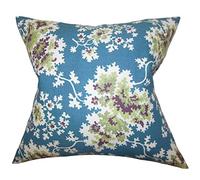 The Pillow Collection Danique-Copricuscino Floreale, Cotone, Blu, 46 x 46 cm