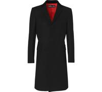 The Platinum Tailor Uomo Nero Cappotto di Lana & Cashmere Covert Inverno Caldo Cappotto MOD con Velluto Collare Red Satin Fodera